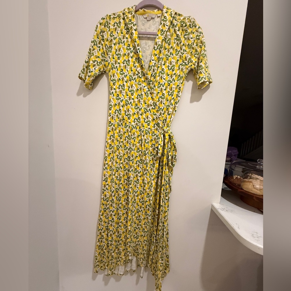Boden Lavinia Jersey Wrap Dress in Ivory Lemon Vine - Size 6R